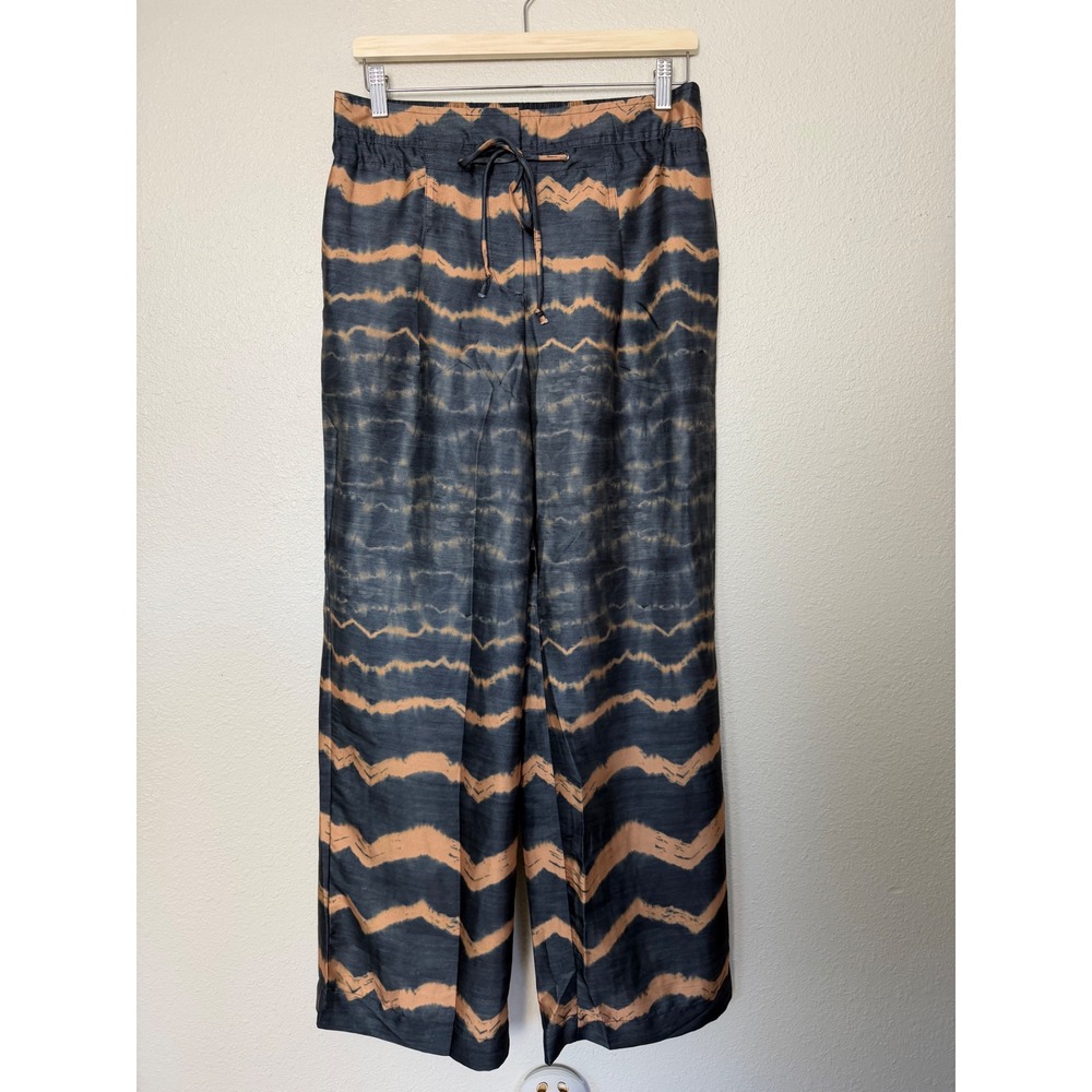 DKNY Scarf Twill Wide Leg Pants Navy Orange Tie Dye Beach Resortwear M